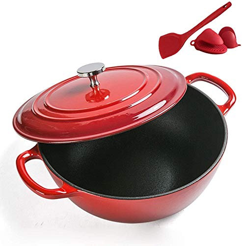 Casserole Dishes with Lids Dutch Oven with Dual Handle, Nonstick Enamel Cookware Crock Pot (Red)