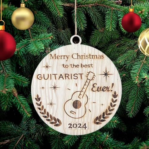 Best Guitarist Ever Christbaumschmuck Hobby Gitarre Holz Baum Ornament Gravur Weihnachtskugel Geschenkkarte Einsatz für Familie und Freunde