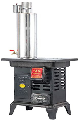 YYUINU Großer Energiesparender Vergaster Gusseisen-Holzofen, Rauchfreies Kochen Im Innen- / Außenbereich Holzofen, Integrierter Backofen, Edelstahl-Warmwasserspeicher,C