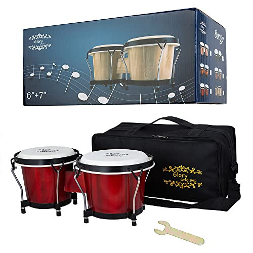 Glory Bongo-Trommeln, 15,2 cm und 17,8 cm, Holz, mit Tasche und Stimmschlüssel, Rot