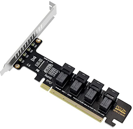 PCIE 4.0 zu U.2 Adapterkarte - High Speed X16 zu 4 Port U.2 NVME Konverter SFF8643 SFF8639 Split Erweiterungskarte