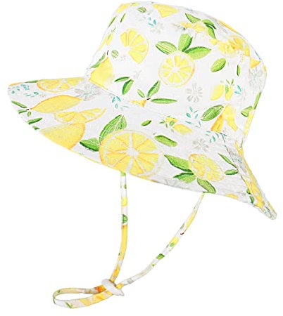 LACOFIA Baby Sonnenhut Kleinkind Mädchen Sommer Mütze UV Bademütze Verstellbarem Kinder Breiter Krempe Strand Cap mit Nackenschutz Hellgelb 4-6 Jahre