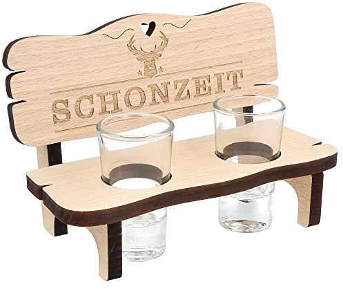 Spruchreif | Schnapsbank mit Gravur | Schnapsbank mit 2 Gläsern | Schnapsbank für Jäger | Schnapslatte mit Gläsern | Schnaps Geschenke | Jägergeschenke | Geschenk für Jäger