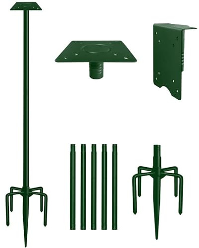 Sungaryard 228 cm robustes Vogelhaus-Stangenhalterungs-Set mit mattiertem Vogelfutterstangen-Set mit 5 Zinken Basis und 2 Tellern, für Outdoor, Hof, Garten, Grün (Vogelhaus nicht im Lieferumfang