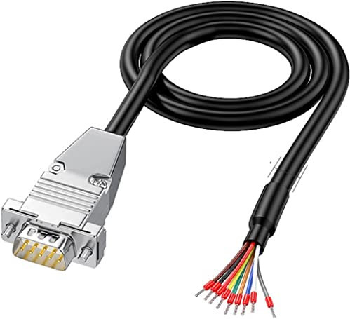 PENGLIN 2 Meters DB9 Männlich RS232 9 Pins Serielles Verlängerungskabel, Metallgehäuse 9-Pin vergoldeter Stecker mit blankem Kabelende 26AWG(0.1281mm²)