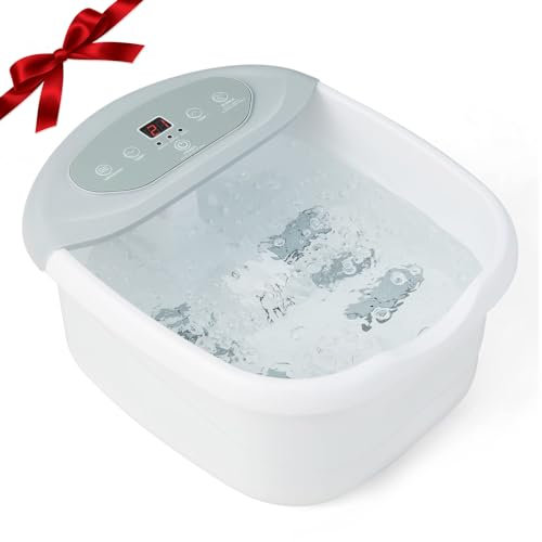 RELAX4LIFE Bain de Pied Massant, Bain Massage Pieds avec Vibration à Bulles, Température Réglable 35-46℃, Pierre de Pédicure, Perles de Massage Amovibles, Arrêt Automatique pour Détendre Pieds (Gris)
