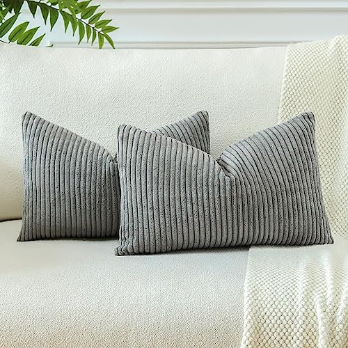 JOTOM 2er Set Cord Kissenbezüge Kissenhülle Dekorative Zierkissen Sofakissen Couchkissen Dekokissen Kissenbezug Deko Kissenhülle für Sofa Wohnzimmer 40x60cm Grau