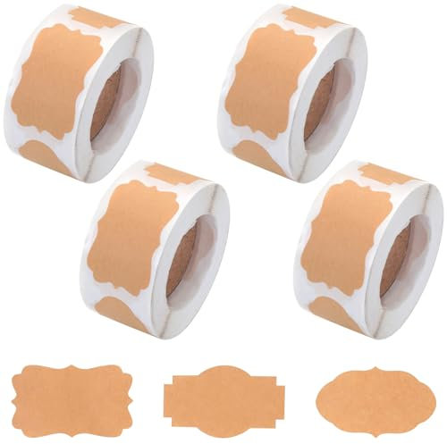 Jortmrd 1200 Piezas Etiquetas Adhesivas Papel Kraft Pegatinas Autoadhesiva Ecológica Escribir Etiquetas de Papel Kraft para Cajas, Tarros Botes de Cocina or Decration Regalos