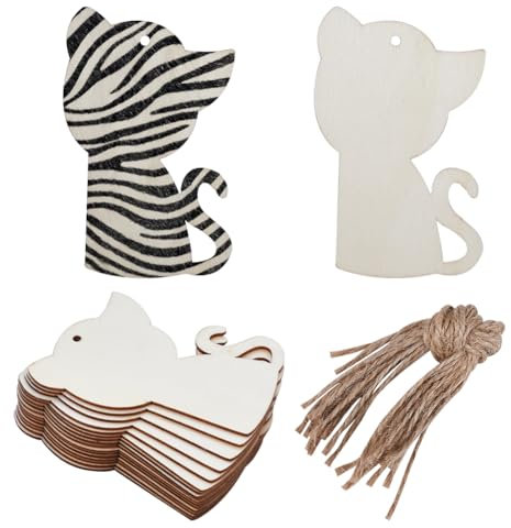 GORGECRAFT 20Stk Katzenholz Ausgeschnittene Weihnachtsanhänger Aus Holz 10.1x6.4cm Unlackierte Holzanhänger Hängende Scheiben Ornamente-Sets Mit Lochseilen Zum Basteln Hochzeit Weihnachten Geburtstag