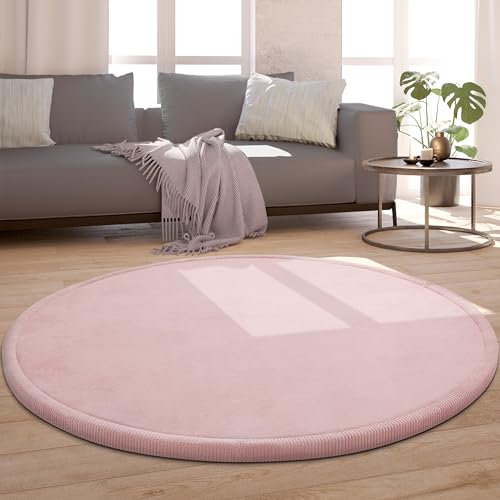 Paco Home Teppich Kinderzimmer Rund Kinderteppich Baby Spielteppich Krabbeldecke Krabbelmatte Weich rutschfest Moderne Deko, Grösse:200 cm Rund, Farbe:Pink