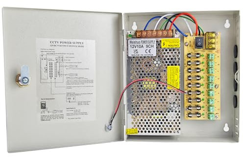 9 Canales Fuente de Alimentación CCTV 12V 10A 120W Caja de Alimentación Distribuida para Seguridad de Cámara
