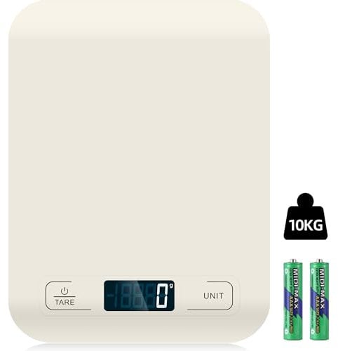 Küchenwaage Digital, 10KG Küchenwaage mit LCD Display und Tara Funktion, Küchenwaage zum Backen und Kochen, Messen von Zutaten, Genau 1g - (Weiß)