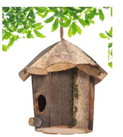 Loopunk Nistkasten für Vögel aus Holz, natürliches Vogelhaus aus Holz, Nistkasten für Vögel für Garten im Freien Terrasse Nistkasten Dekoratives Nest