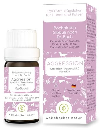 AGGRESSIONS FREI Bachblüten für Hunde & Katzen | 1.200 Globuli bei aggressivem Verhalten und Bissigkeit | 100% natürliche Anti-Aggression Blütenmischung nach Dr. Bach