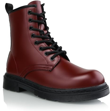 Cultz Essential 8 Eyelet Stiefeletten mit Reißverschluss Combat Boots Damen Stiefel WINE SMOOTH2 38