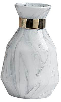 Warmhm Marble Pattern Ceramic Flower Pot 8.5x13.8x21cm White Electric Gilded Artistic Vase for Home Decor