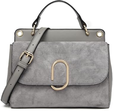 Miss Lulu Damen Tasche Henkeltasche Mittelgroß Umhängetasche Tasche mit Kunstleder und Wildleder Vintage Flap Handtasche Crossbody Bag mit ovaler Metallverzierung Elegant Exquisit
