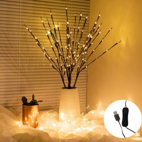 Ulalaza 77 cm Zweiglampe mit 6 Zweigen und 120 LED-Lampen USB-betrieben LED-beleuchtete Weidenzweige Vasenfüller Verwendung für Weihnachten Zuhause Party Dekoration im Innen- und Außenbereich