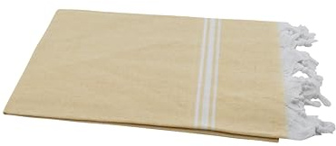 my Hamam Pestemal Hamamtuch mit Streifen (80x175 cm) – Leichtes Strandtuch & Saunatuch aus Baumwollmischung, Platzsparendes Reisetuch mit Fransen, Bahar Gelb-Weiß