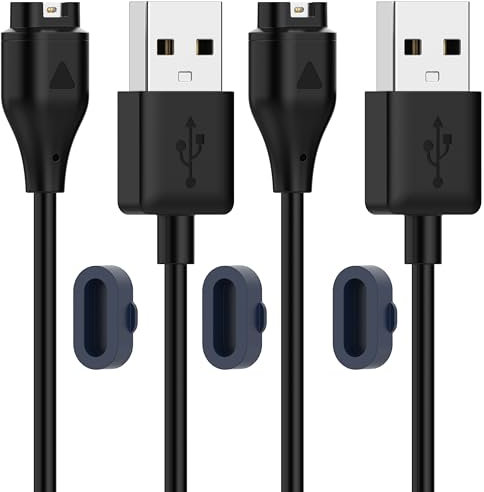 QHBAMD 2 Pack Charger for Garmin forerunner 645/vivomove sport,Compatible with Garmin fenix 6/Swim 2,USB A Charging Cable Dock Cord 3.3ft/1M with Charger Port Dust Plug