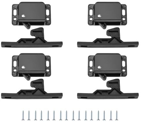4 PCS Chiusura per Porta dell'Armadio, Chiavistelli per Cassetti Camper e Roulotte Accessori per Armadi Porte Scorrevoli Casa Cucina Ufficio Camera da Letto Colore Nero Push-To-Close Latch