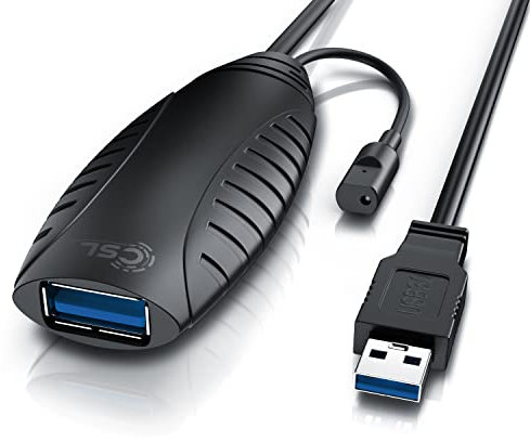 CSL Cavo ripetitore USB Prolunga USB 3.2 Gen1 da 10m Metri Extention Cable Attivo con ingresso per alimentatore esterno Amplificatore del Segnale Ripetitore compatibile con USB 2.0, USB 3.0, USB 3.1
