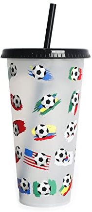 Football & Straw Cup with Lid Reusable Plastic-Tumblers Travel Coffee Mug Color-Changing Water Drinking Bottle