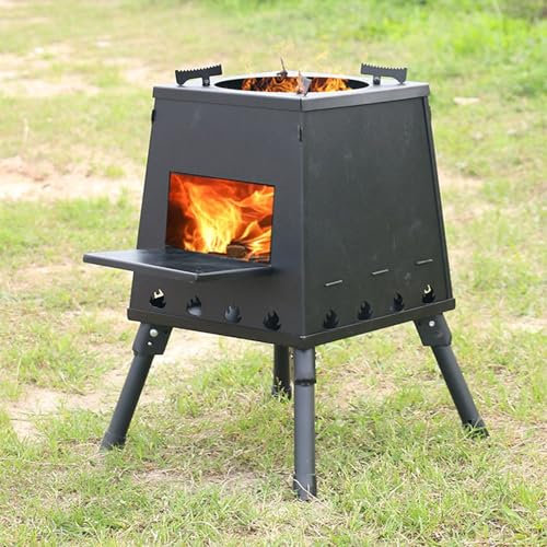 UFOOU Tragbarer Holzofen, Eisen, Schwarz, Heizofen für Zelt, Camping, Eisfischen, Grillen, Wandern (Black)