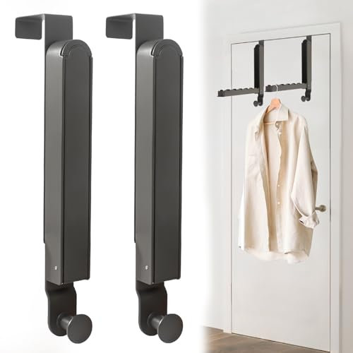 GOSHIES Türgarderobe klappbar 2 Stück Faltbar Türgarderobenhaken Türhaken für 6 Kleiderbügel und ausziehbare Verlängerungen Ohne Bohren Faltbare Kleiderhaken