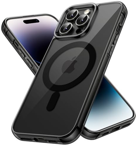 JETech Magnetische Hülle für iPhone 14 Pro, Schwarz | Kompatibel mit MagSafe, Stoßfeste Handyhülle, Kratzfest, Transparente Rückseite