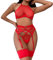 Damen Wickelbrust Unterwäsche mit Bügel Beinen Ring Mesh Anzug Sexy Dessous Dessous Sklavin (Red, XL)