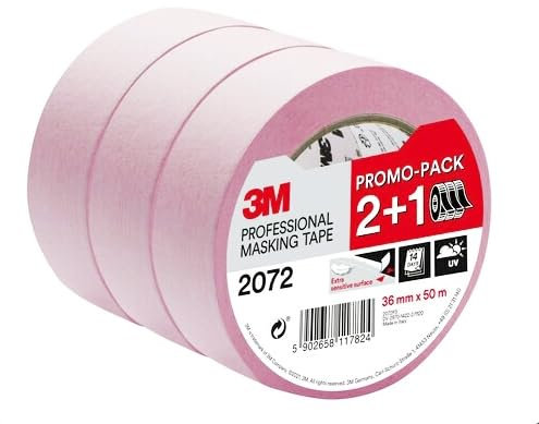 2072 Ruban de Masquage Professionnel, 36 mm x 50 m, Surface Extra Sensible, Rose, Lot Promotionnel 2+1