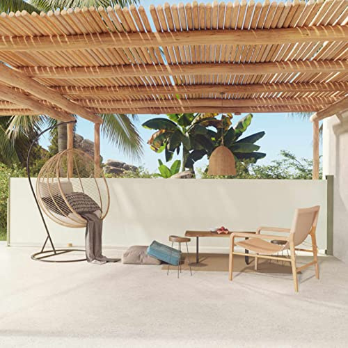 Festnight Sichtschutz Garten 117x600 cm Seitenmarkise Ausziehbar Sonnenschutz Terrasse Windschutz Sichtschutz Balkon Seitenwand Seitenrollo Außen Creme