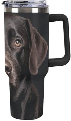 asbwuo 40 Oz Tumbler with Handle Black Lab Dog Stainless Steel Coffee Mug Reusable Travel Mug Leak-Proof Insulated Car Cup Large Capacity Tumbler for Travel, Outdoor, Home Use (Black)
