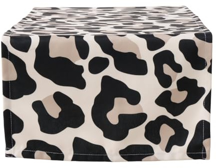 Boltze Tischläufer Leony 140 cm – Tischband mit Leoparden-Muster in Braun/Schwarz, Polyester, 40 cm breit, Tischdeko für Esstisch, Couchtisch & Sideboard