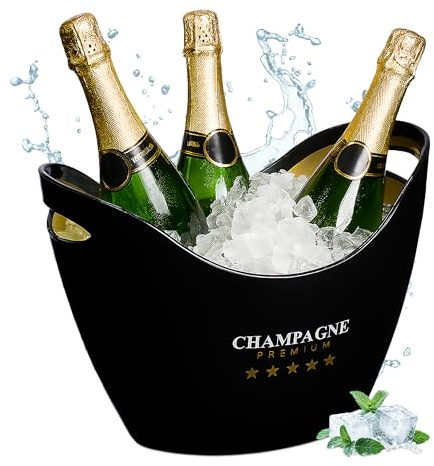 Relaxdays Sektkühler, Flaschenkühler, 8l Volumen, Getränke kühlen, Champagnerkühler HxBxT: 25,5x35x25,5 cm, schwarz/Gold