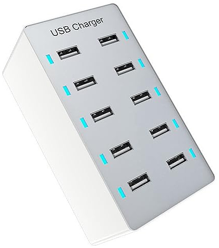 Asyduey 1 Piece 50W USB Multiport Charger Fast Charge Charger Hub 10 Port Fast Charge Charger White (UK)