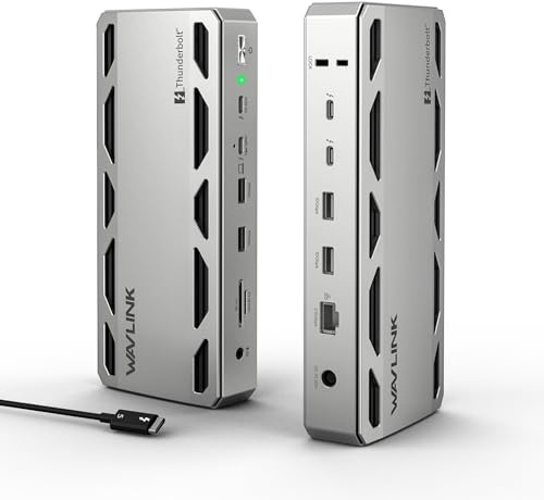 WAVLINK Docking station Thunderbolt 5 certificata Intel | Trasferimento dati massimo a 120 Gbps, PD IN da 140 W, Ethernet 2.5G, 4 x USB-A 3.2 Gen 2, SD4.0, per laptop con TB5/4