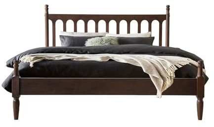 King Size Solid Wood Platform Bed Frame with Headboard & Footboard, 12 Durable Slatted Base with Metal Legs, No Box Spring Needed, Easy Assembly, Noise-Free & Slip-Free, Dark Roast Oak Finish WCK-32