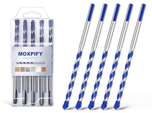 MOXPIFY 5pcs Impact 8mm Masonry Drill Bit 150mm Extra Long | Tungsten Carbide Tip Concrete Drill Bits for Brick Wall Tile Porcelain (8mm x 150mm x 5, Tri. Shank)