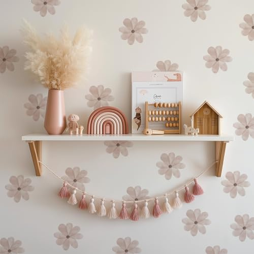 Neukids 72 Stück Boho Aquarell Rosa Gänseblümchen Kinder Wandaufkleber | Mädchen Wandtattoo Kinderzimmer Aufkleber für Kinder Schlafzimmer Wohnzimmer Kindergarten Fenster Wanddekoration