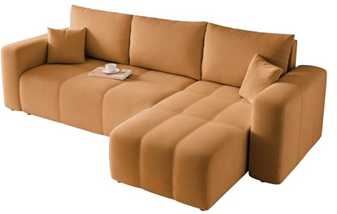 IDOHOME Sofa mit Schlaffunktion 145x248 - Senfgelb Ecksofa mit Schlaffunktion und Bettkasten - Sofa 3 Sitzer - Schlafsofa - Couch - Schlafsofa mit Bettkasten