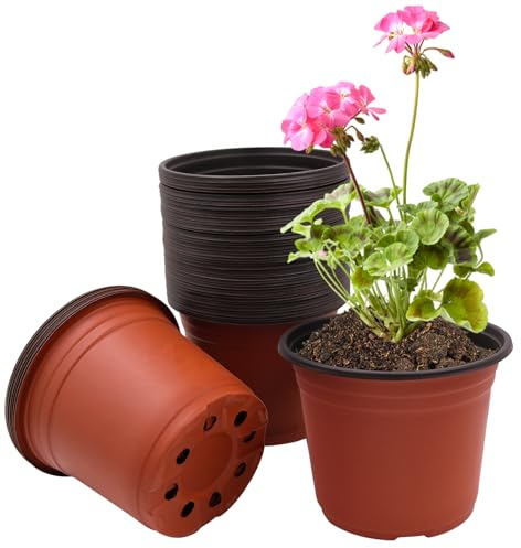 Vidoxdu 50 Pièces 15cm Pots de Fleurs en Plastique avec Trous de Drainage, Pot de Semis Conteneur Repiquage, légers pour Intérieur et Extérieur, Maison, Jardin, Iégumes, Plantes Grasses
