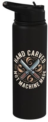 Hand Carved Not Machine Made Wood Carving Stainless Steel Insulated Water Bottle
