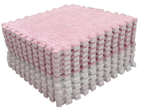 Generic Ineinandergreifende Plüschschaum-Bodenmatte, Farbblockierender, Weicher Teppich für Schlafzimmer, Schneidbare Puzzlematte, Verhindert Verrutschen für Babys, 10 Stück für Wohnzimmer (Rosa Weiß)