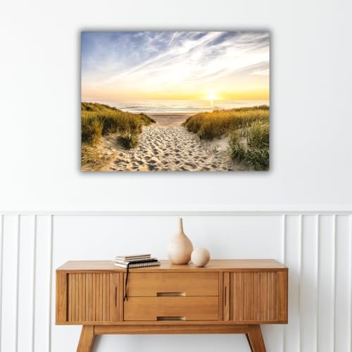 Pro-Art Leinwand Bilder Strand Sonnenuntergang Groß 60x80 cm Bild Wohnzimmer Bild modern Deko Wandbilder Schlafzimmer