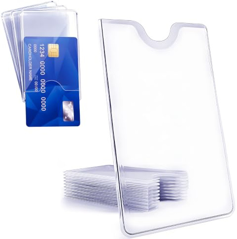 Mulbijeo 10 x Trasparenti Porta Carte, 90 x 58 mm Custodie in Porta Tessere Plastica per Portacarte di Credito, Bancomat, Documenti – con foro per il Pollice, Adatte per Portafoglio