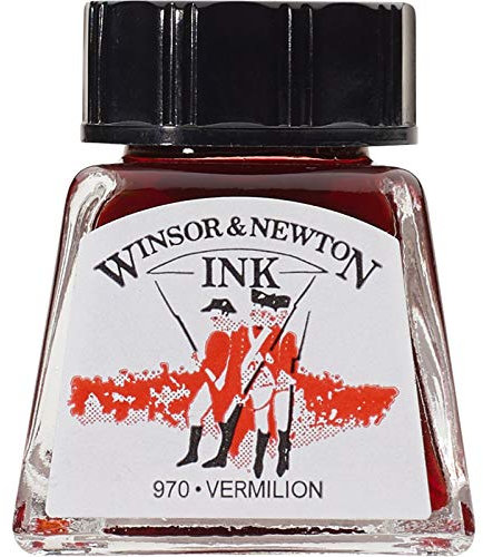 Winsor & Newton 1005680 Drawing Inks - Zeichentusche für Kalligraphen, Illustratoren, Grafikern, Künstler - wasserbeständige Farben, herrvorragender Transparenz, 14ml Flasche - Zinnober