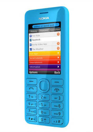 Nokia Asha 206 Dual-SIM Smartphone (6,1 cm (2,4 Zoll) Display, 1,3 Megapixel Kamera) Cyan