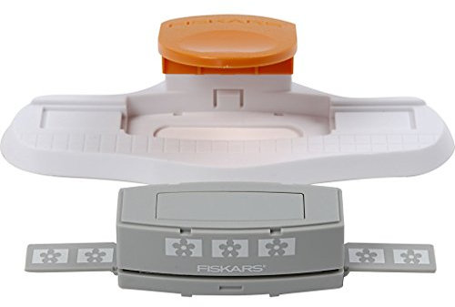 Fiskars Bordürenstanzer Starter-Set, Mit austauschbaren Motivkartuschen, Grau/Weiß/Orange, 1004688, 4.4 x 6.97 x 19 cm